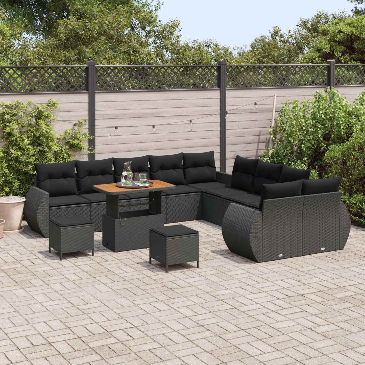 Tuin Sofa Set 13 pcs Zwart Poly rattan en gepoedercoat staal is nu te koop bij PeponiXL, paradijselijk wonen!