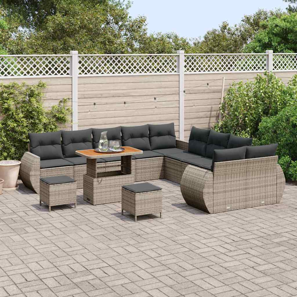 Tuin Sofa Set 13 pcs Grijs Poly rattan en gepoedercoat staal is nu te koop bij PeponiXL, paradijselijk wonen!