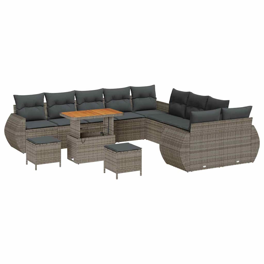 Tuin Sofa Set 13 pcs Grijs Poly rattan en gepoedercoat staal is nu te koop bij PeponiXL, paradijselijk wonen!