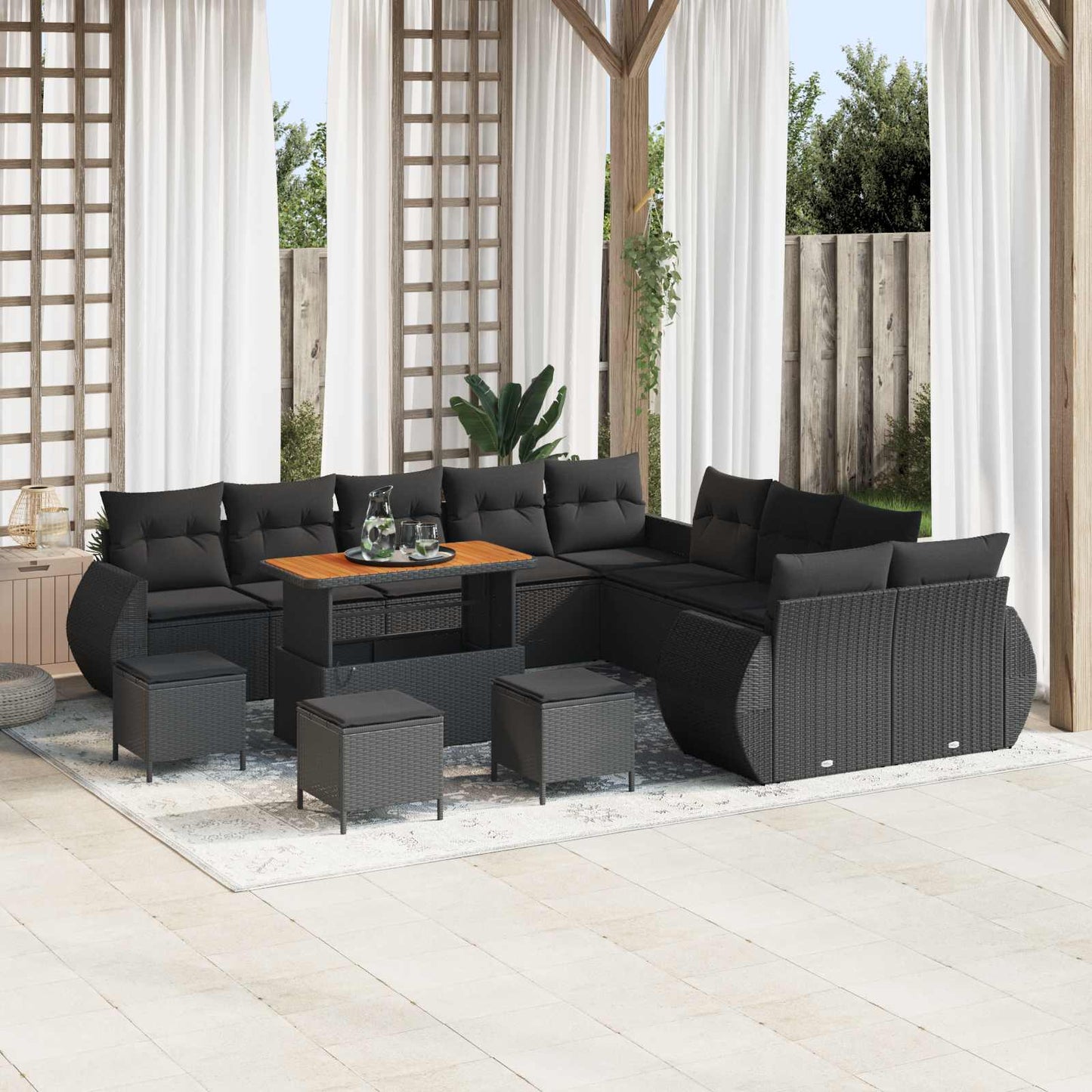 Tuin Sofa Set 14 pcs Zwart Poly rattan en gepoedercoat staal is nu te koop bij PeponiXL, paradijselijk wonen!