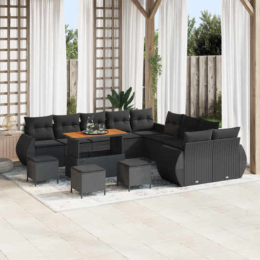 Tuin Sofa Set 14 pcs Zwart Poly rattan en gepoedercoat staal is nu te koop bij PeponiXL, paradijselijk wonen!