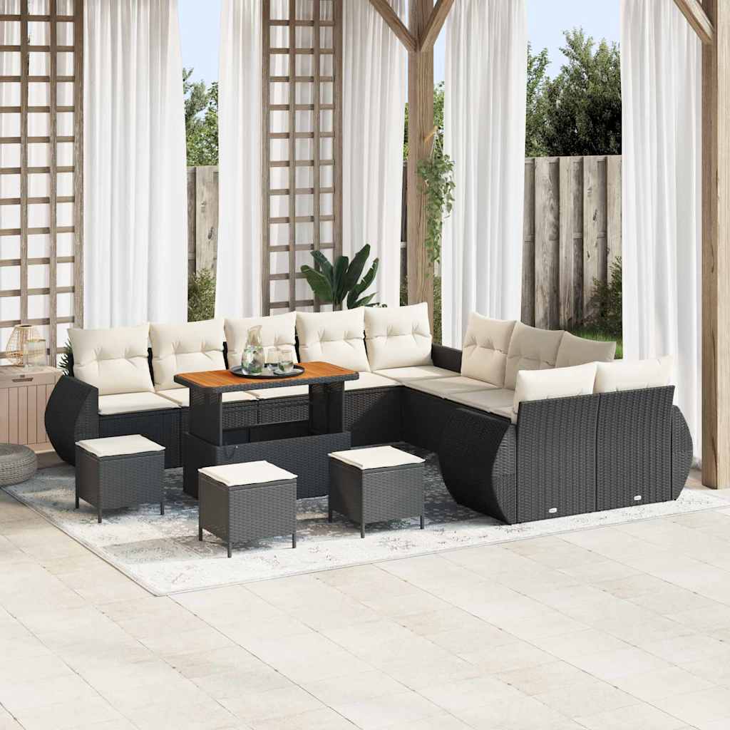 Tuin Sofa Set met kussen met opslag 14 pcs Zwart en crème is nu te koop bij PeponiXL, paradijselijk wonen!
