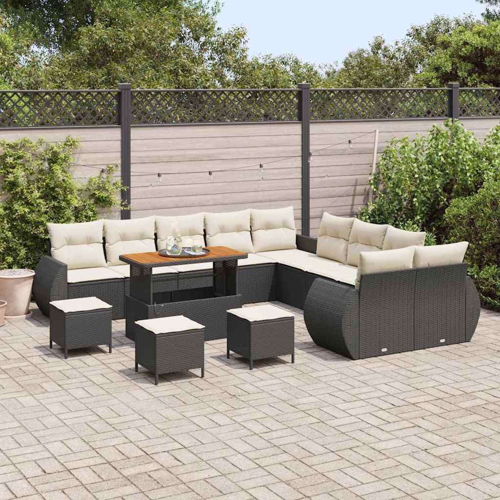 Tuin Sofa Set met kussen met opslag 14 pcs Zwart en crème is nu te koop bij PeponiXL, paradijselijk wonen!