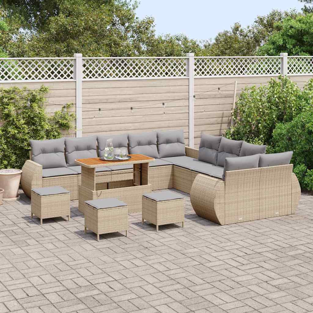 Tuin Sofa Set met kussen met opslag 14 pcs beige en lichtgrijs is nu te koop bij PeponiXL, paradijselijk wonen!
