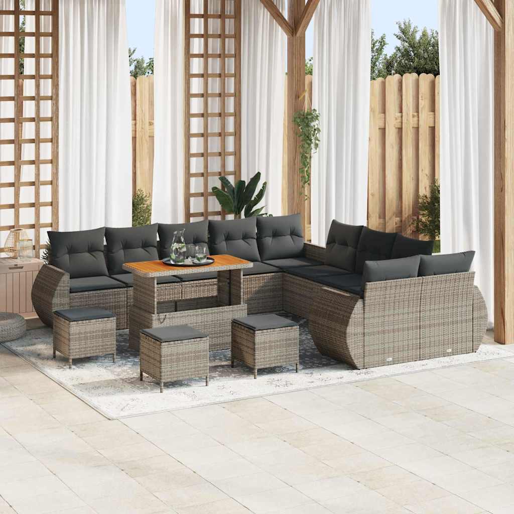Tuin Sofa Set 14 pcs Grijs Poly rattan en gepoedercoat staal is nu te koop bij PeponiXL, paradijselijk wonen!
