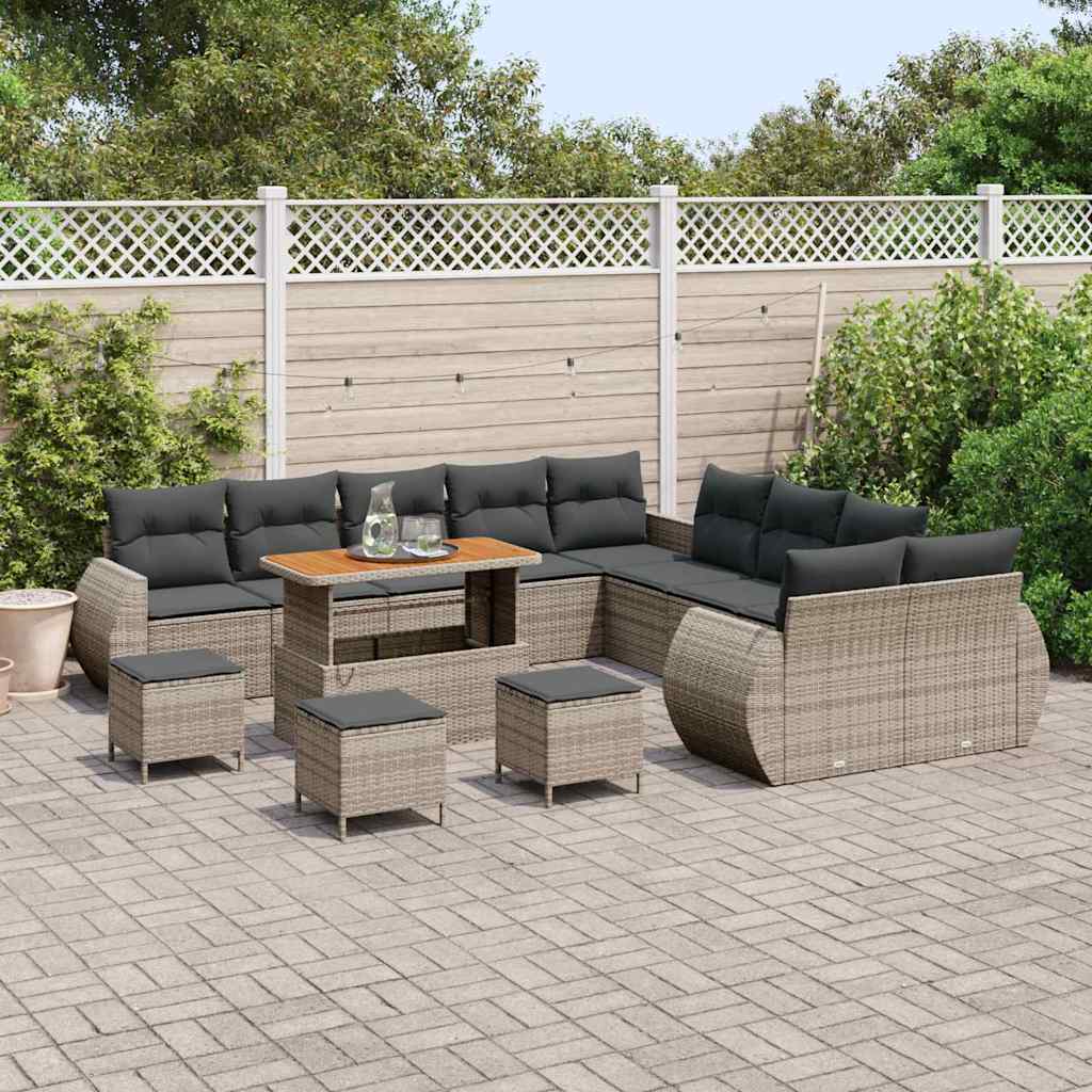 Tuin Sofa Set 14 pcs Grijs Poly rattan en gepoedercoat staal is nu te koop bij PeponiXL, paradijselijk wonen!