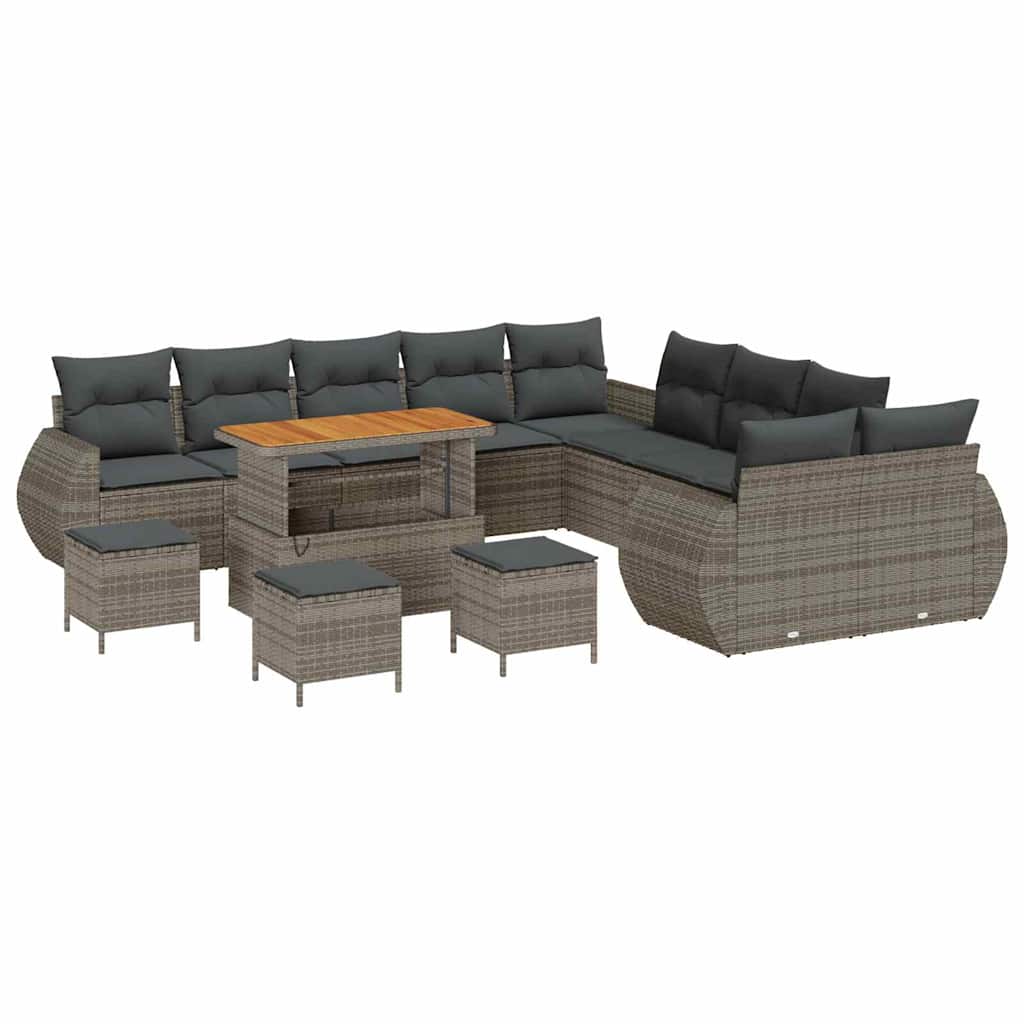 Tuin Sofa Set 14 pcs Grijs Poly rattan en gepoedercoat staal is nu te koop bij PeponiXL, paradijselijk wonen!