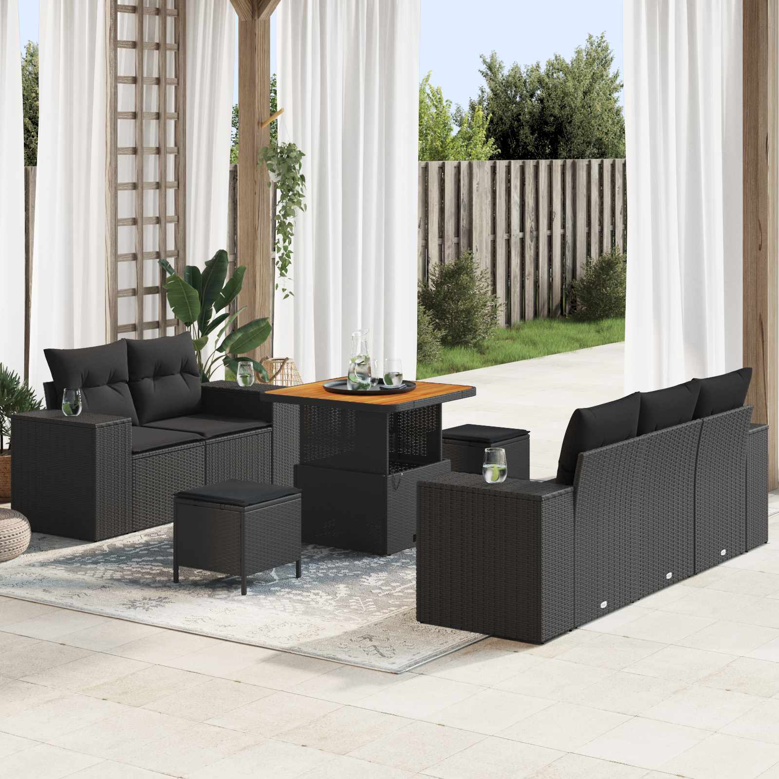 Tuin Sofa Set met kussen met opslag 8 pcs Zwart Poly Rattan is nu te koop bij PeponiXL, paradijselijk wonen!