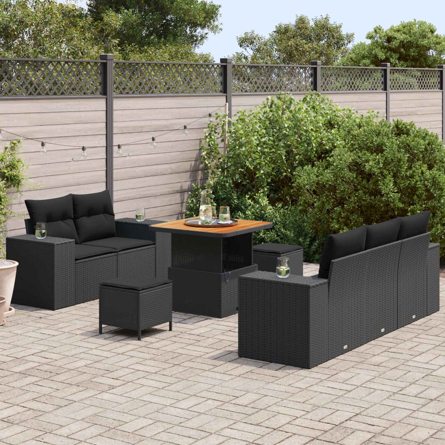 Tuin Sofa Set met kussen met opslag 8 pcs Zwart Poly Rattan is nu te koop bij PeponiXL, paradijselijk wonen!