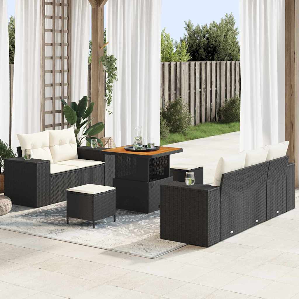 Tuin Sofa Set met kussen 8 pcs Zwart en Crème Poly Rattan is nu te koop bij PeponiXL, paradijselijk wonen!