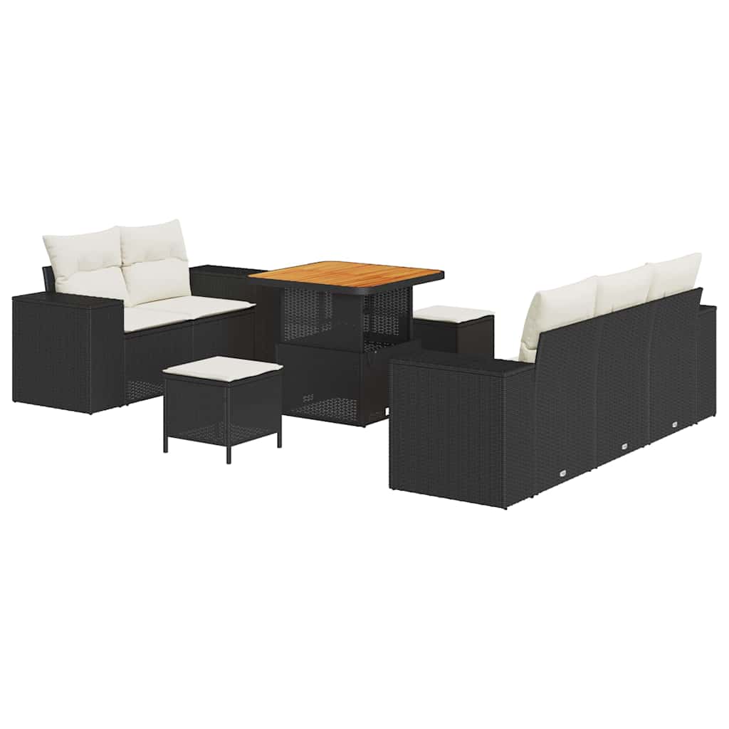 Tuin Sofa Set met kussen 8 pcs Zwart en Crème Poly Rattan is nu te koop bij PeponiXL, paradijselijk wonen!