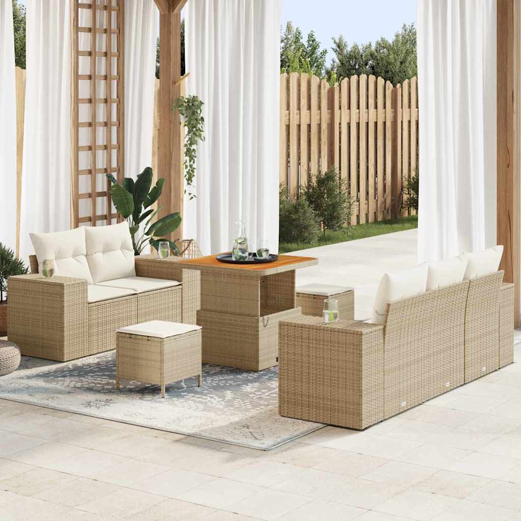 Tuin Sofa Set met kussen 8 pcs Beige en Crème Poly Rattan is nu te koop bij PeponiXL, paradijselijk wonen!
