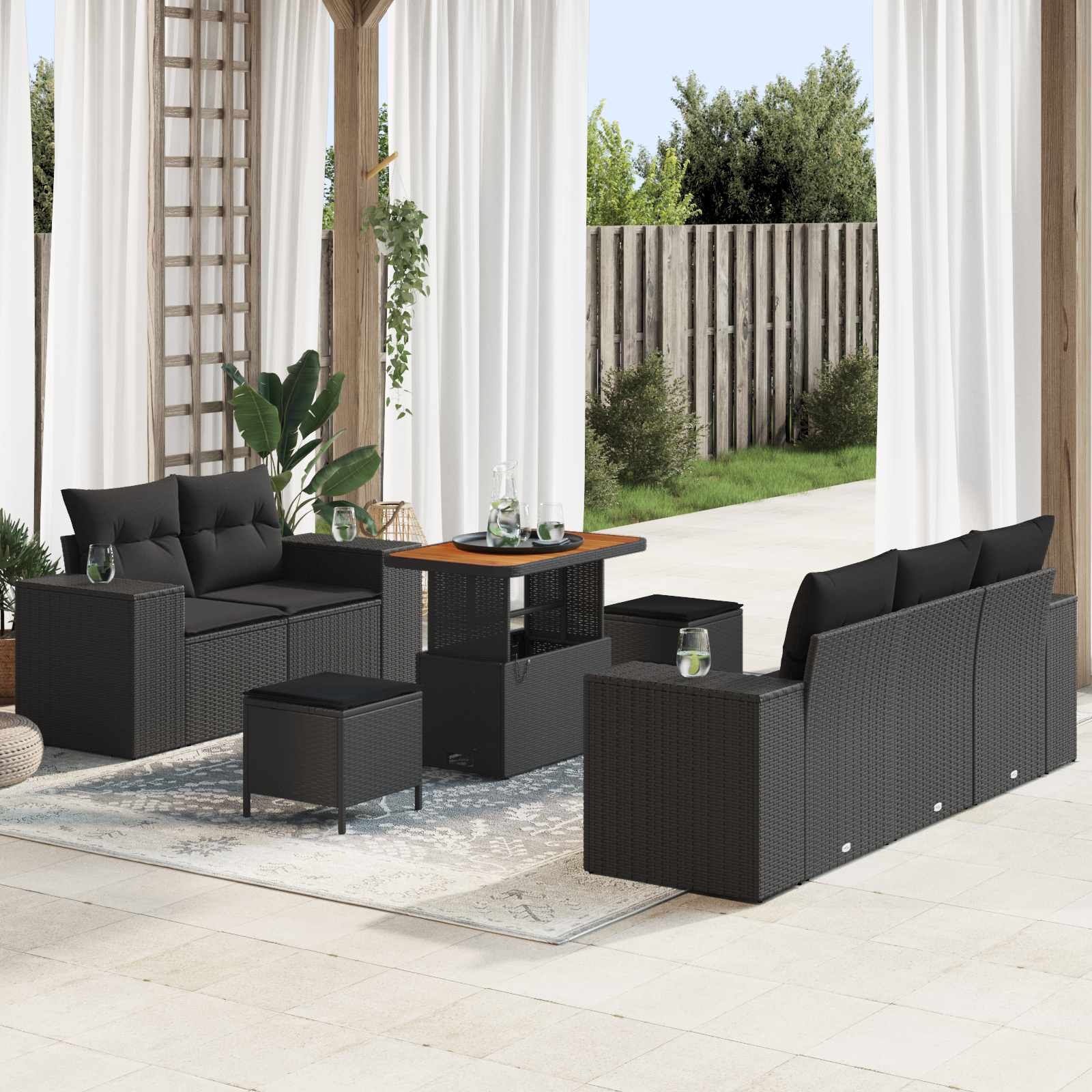 Tuin Sofa Set met kussen met opslag 8 pcs Zwart Poly Rattan is nu te koop bij PeponiXL, paradijselijk wonen!