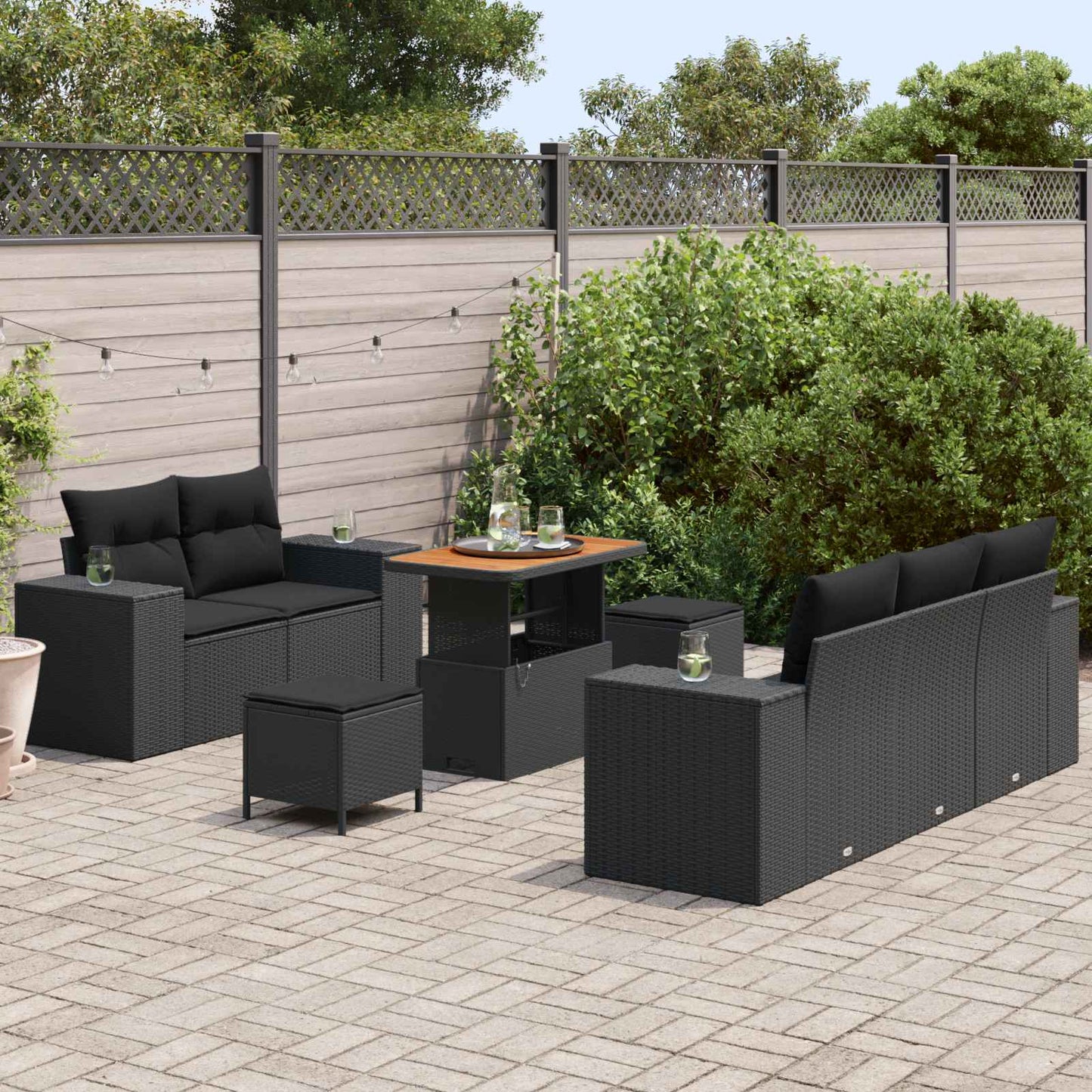 Tuin Sofa Set met kussen met opslag 8 pcs Zwart Poly Rattan is nu te koop bij PeponiXL, paradijselijk wonen!