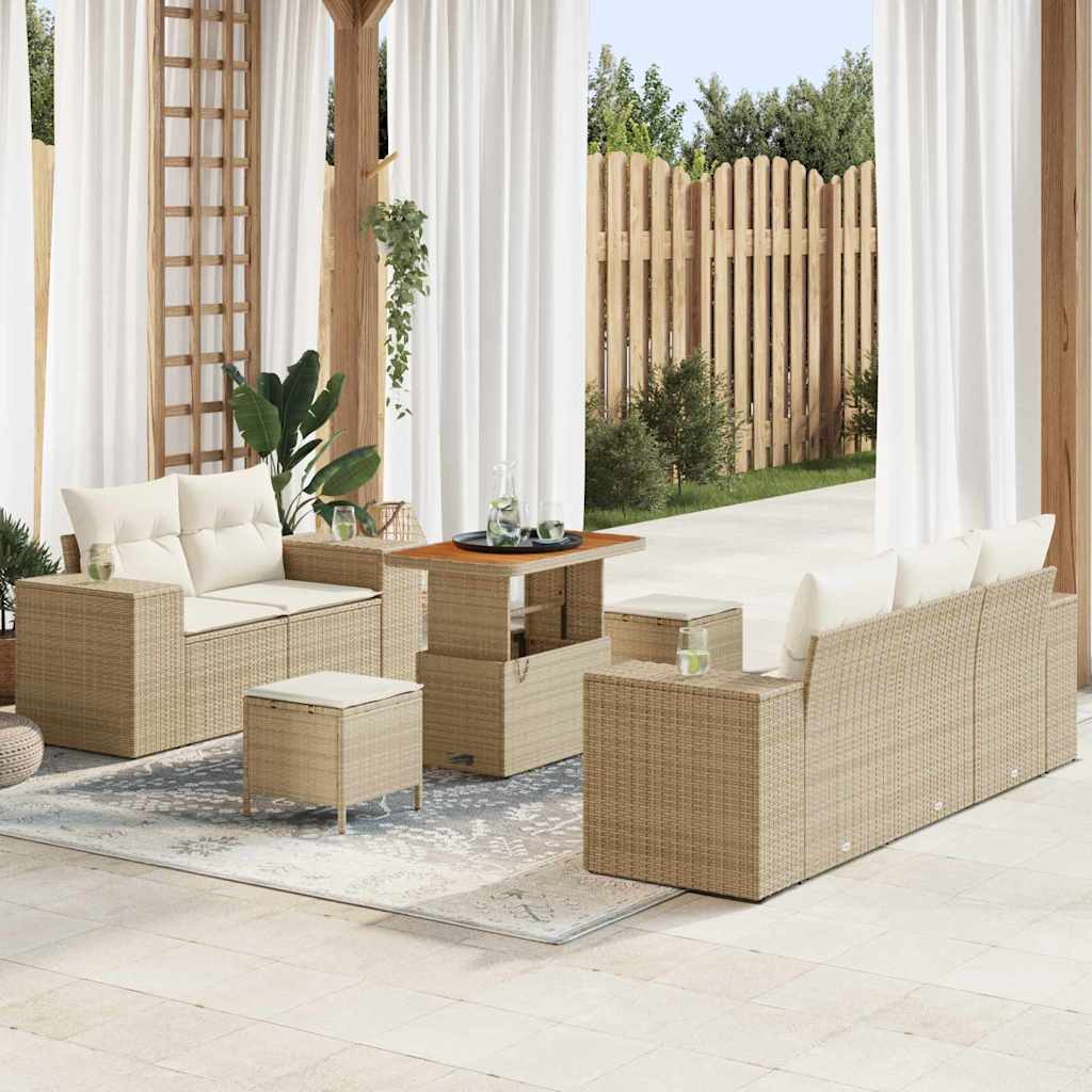 Tuin Sofa Set met kussen 8 pcs Beige en Crème Poly Rattan is nu te koop bij PeponiXL, paradijselijk wonen!