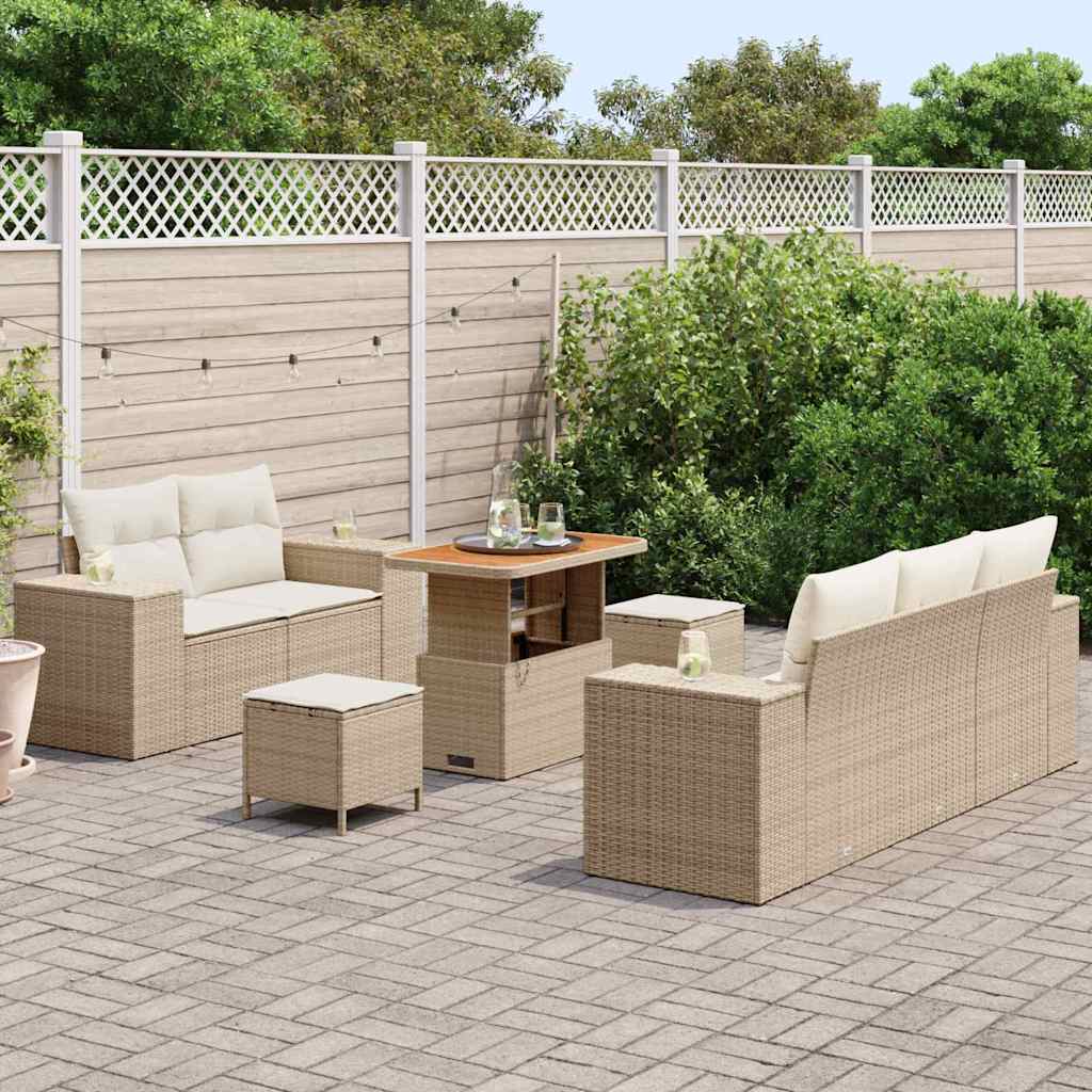 Tuin Sofa Set met kussen 8 pcs Beige en Crème Poly Rattan is nu te koop bij PeponiXL, paradijselijk wonen!