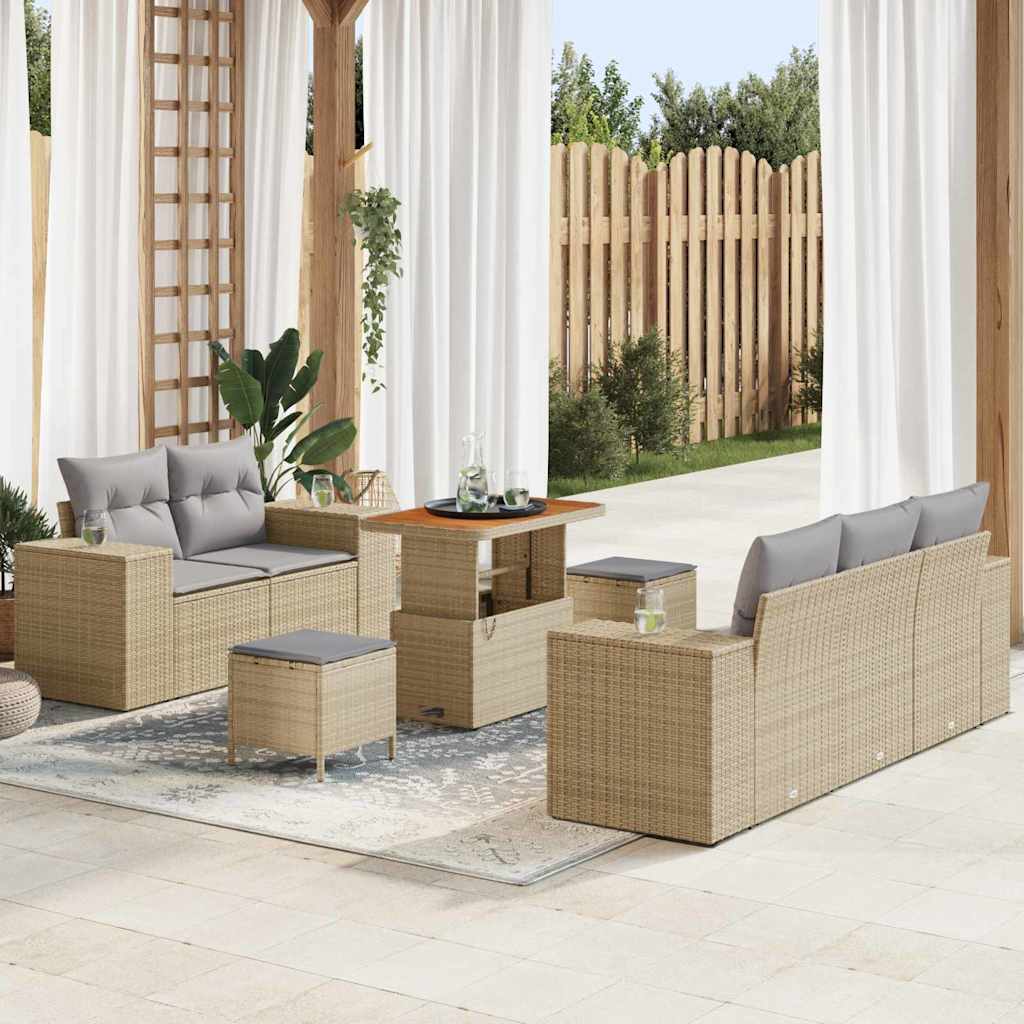 Tuin Sofa Set met kussen 8 pcs Beige en Licht Grijs Poly Rattan is nu te koop bij PeponiXL, paradijselijk wonen!