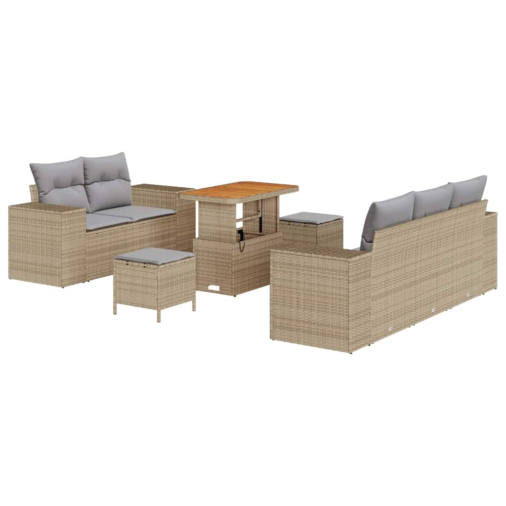 Tuin Sofa Set met kussen 8 pcs Beige en Licht Grijs Poly Rattan is nu te koop bij PeponiXL, paradijselijk wonen!