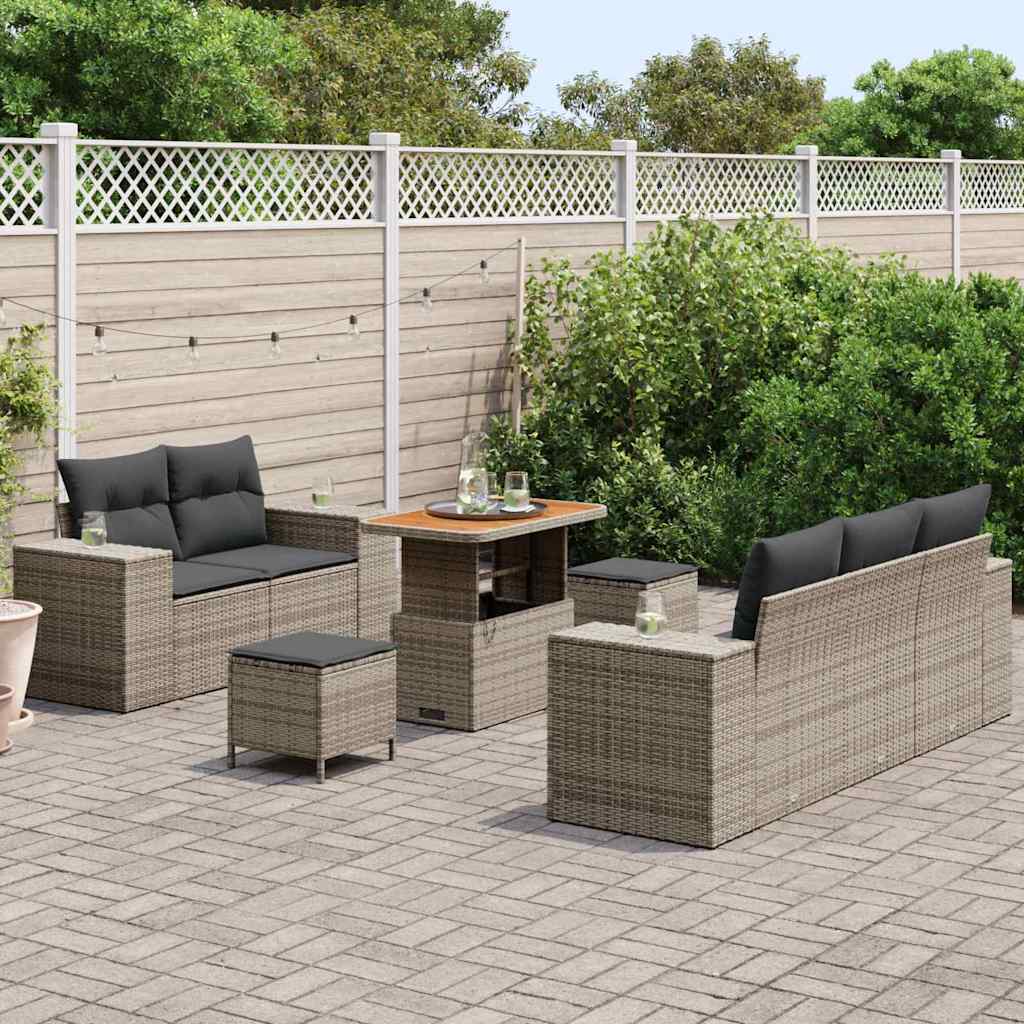 Tuin Sofa Set met kussen met opslag 8 pcs Grijs Poly Rattan is nu te koop bij PeponiXL, paradijselijk wonen!