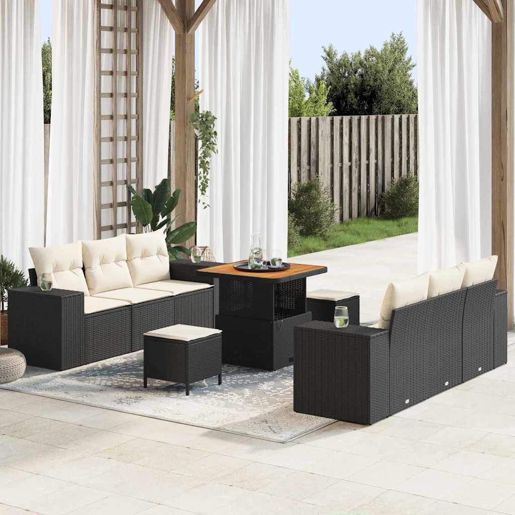 Tuin Sofa Set met kussen 9 pcs Zwart en Crème Poly Rattan is nu te koop bij PeponiXL, paradijselijk wonen!