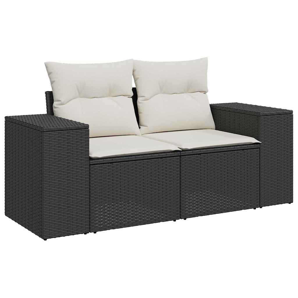 Tuin Sofa Set met kussen 9 pcs Zwart en Crème Poly Rattan is nu te koop bij PeponiXL, paradijselijk wonen!