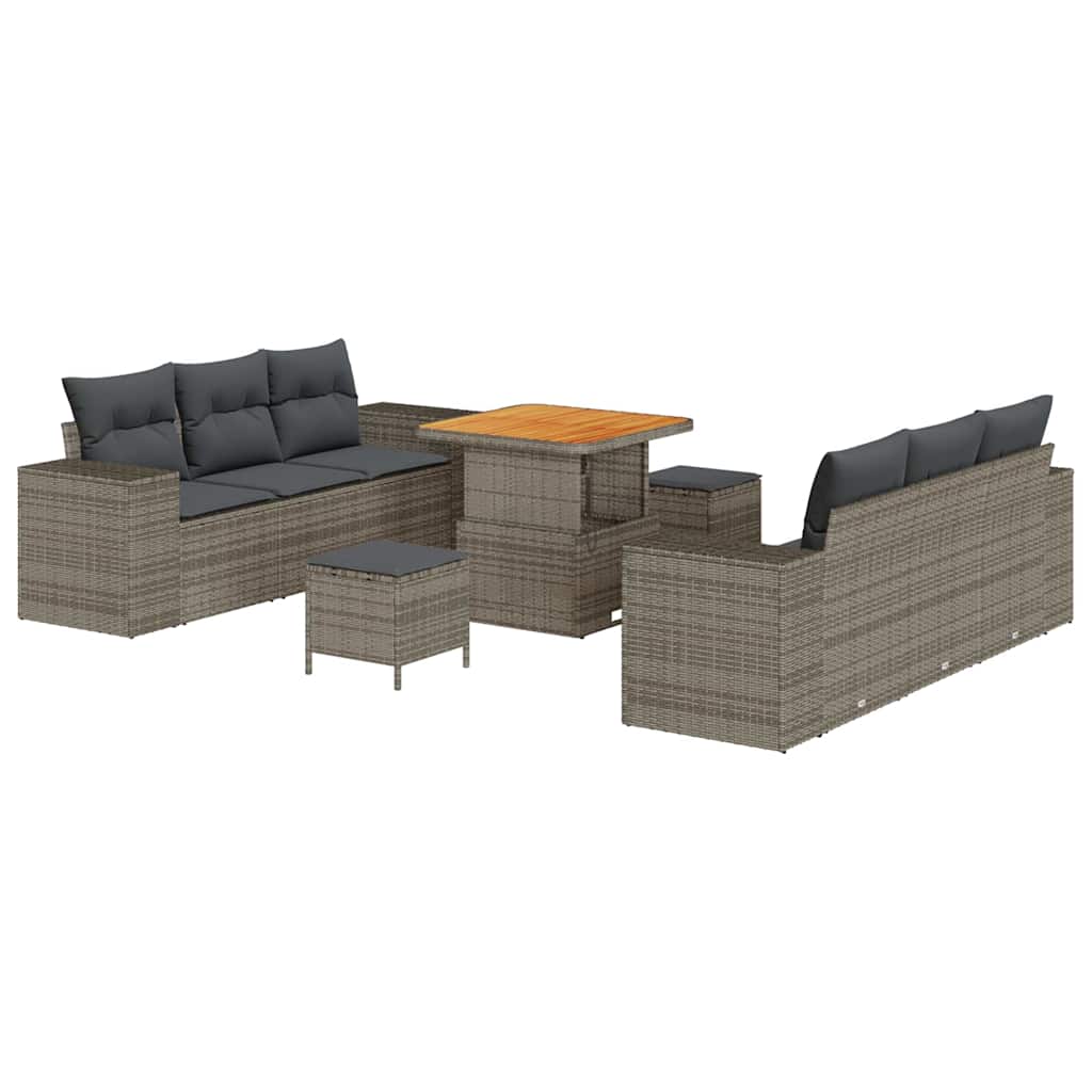 Tuin Sofa Set met kussen met opslag 9 pcs Grijs Poly Rattan is nu te koop bij PeponiXL, paradijselijk wonen!