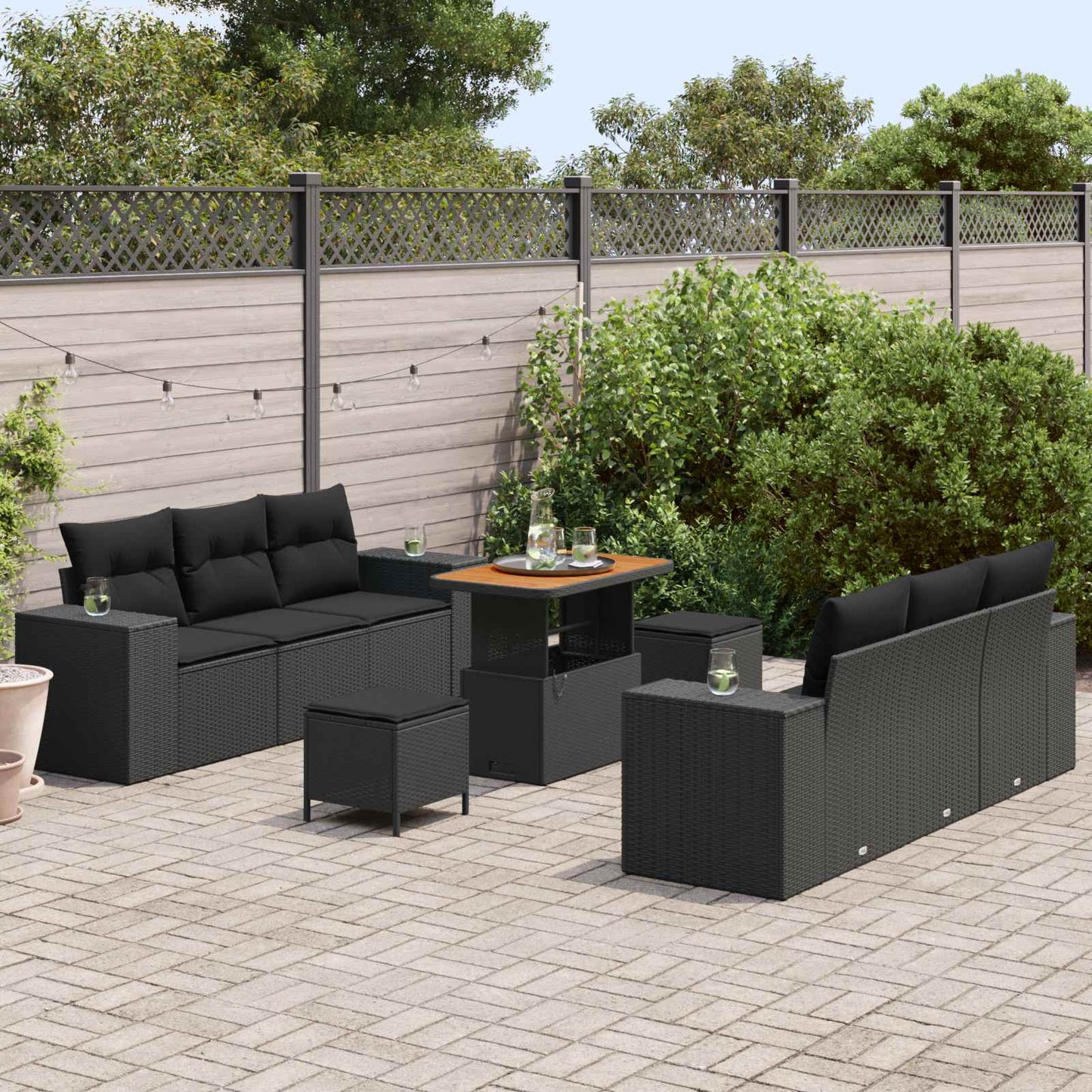 Tuin Sofa Set met kussen met opslag 9 pcs Zwart Poly Rattan is nu te koop bij PeponiXL, paradijselijk wonen!