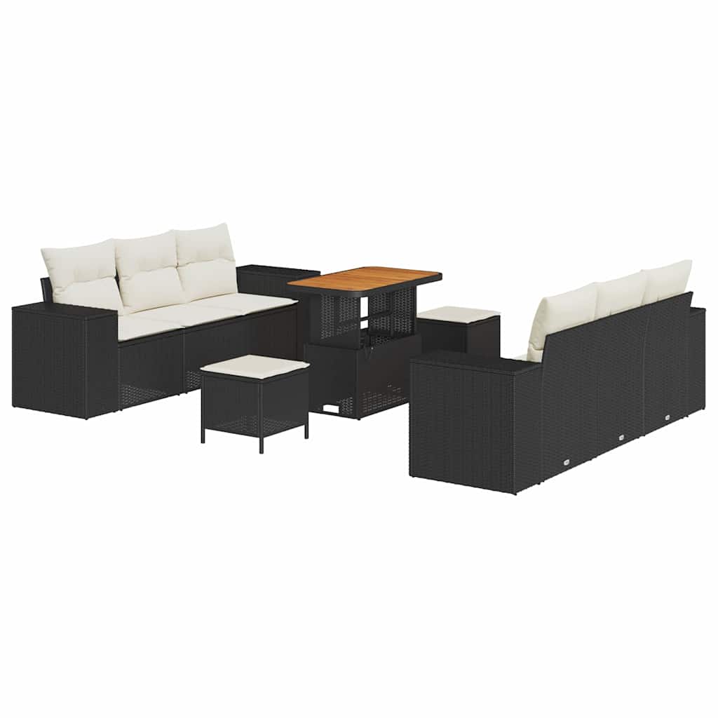 Tuin Sofa Set met kussen 9 pcs Zwart en Crème Poly Rattan is nu te koop bij PeponiXL, paradijselijk wonen!