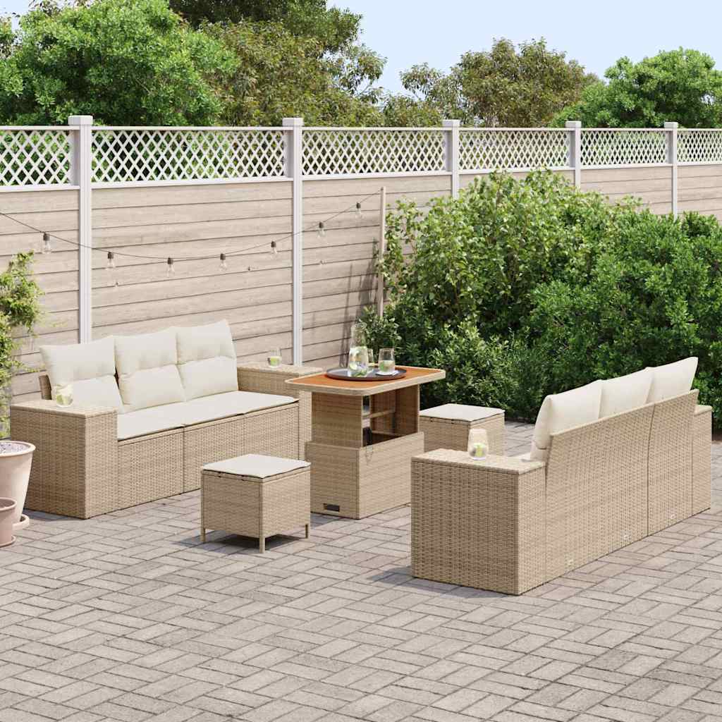 Tuin Sofa Set met kussen 9 pcs Beige en Crème Poly Rattan is nu te koop bij PeponiXL, paradijselijk wonen!