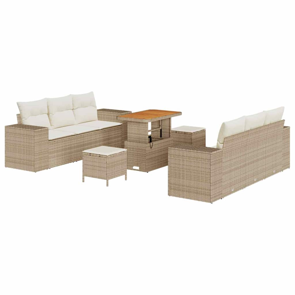 Tuin Sofa Set met kussen 9 pcs Beige en Crème Poly Rattan is nu te koop bij PeponiXL, paradijselijk wonen!