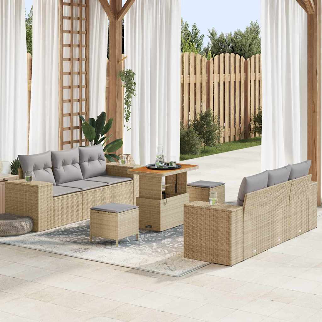 Tuin Sofa Set met kussen 9 pcs Beige en Licht Grijs Poly Rattan is nu te koop bij PeponiXL, paradijselijk wonen!