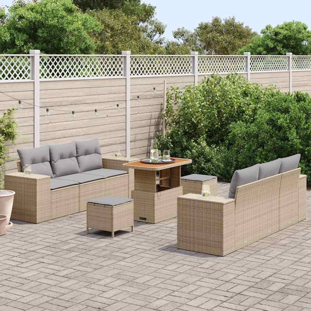 Tuin Sofa Set met kussen 9 pcs Beige en Licht Grijs Poly Rattan is nu te koop bij PeponiXL, paradijselijk wonen!