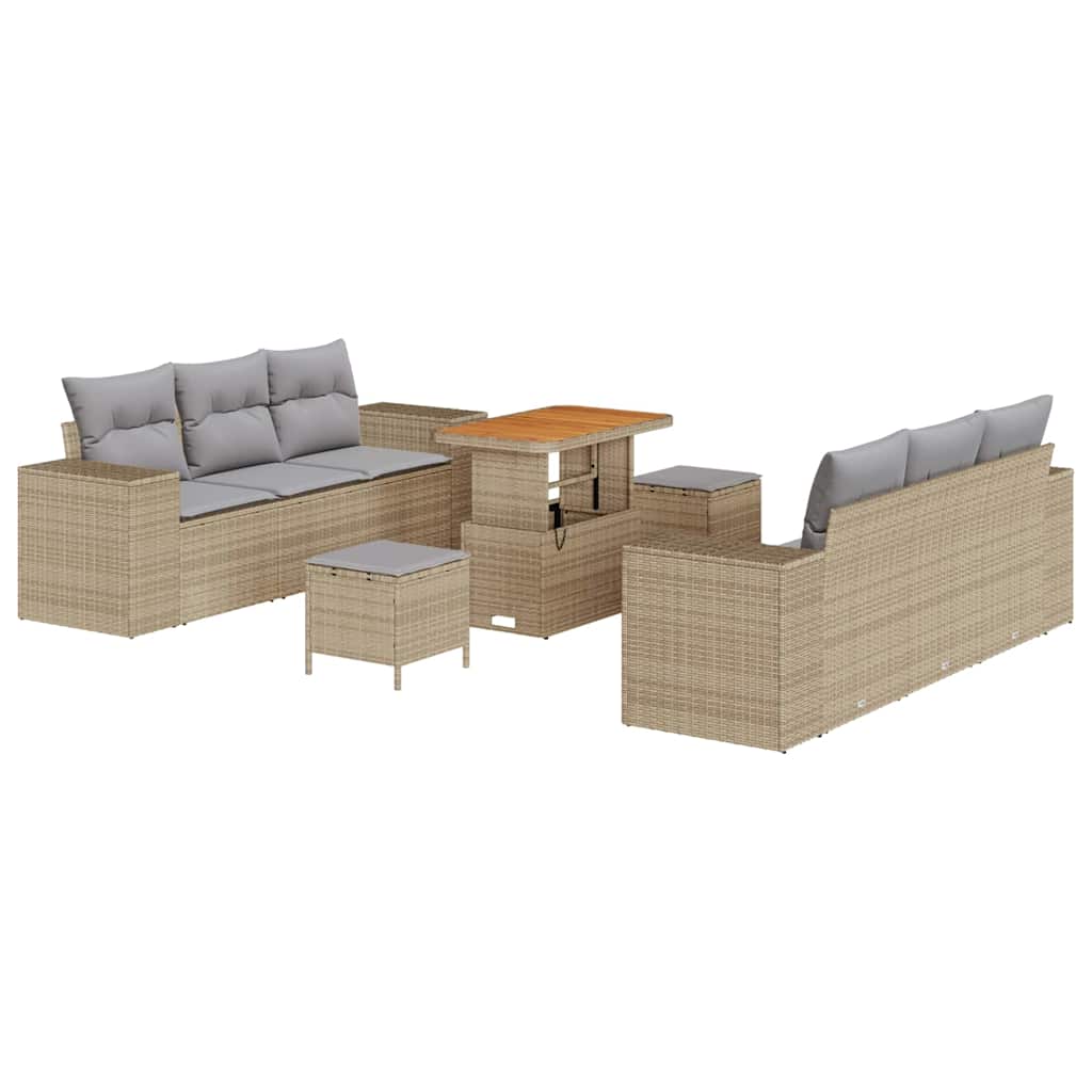Tuin Sofa Set met kussen 9 pcs Beige en Licht Grijs Poly Rattan is nu te koop bij PeponiXL, paradijselijk wonen!