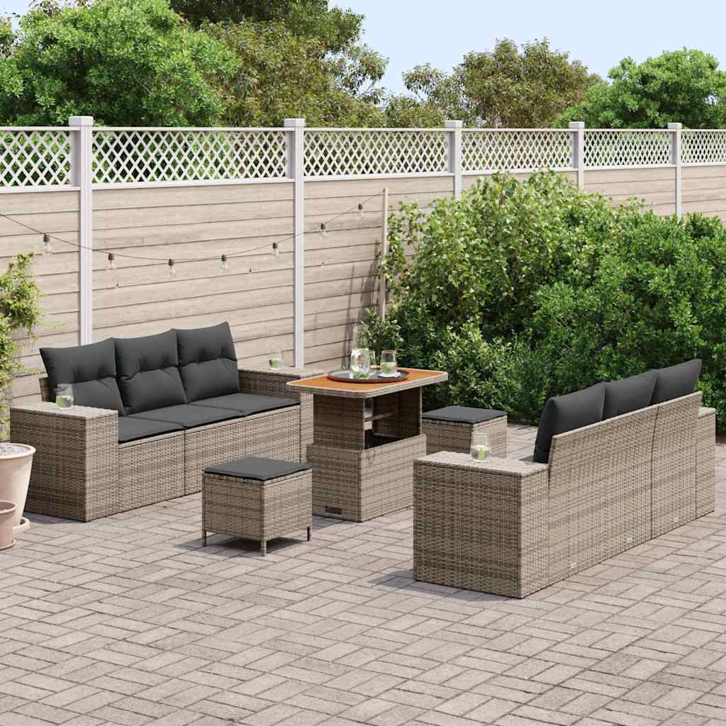 Tuin Sofa Set met kussen met opslag 9 pcs Grijs Poly Rattan is nu te koop bij PeponiXL, paradijselijk wonen!