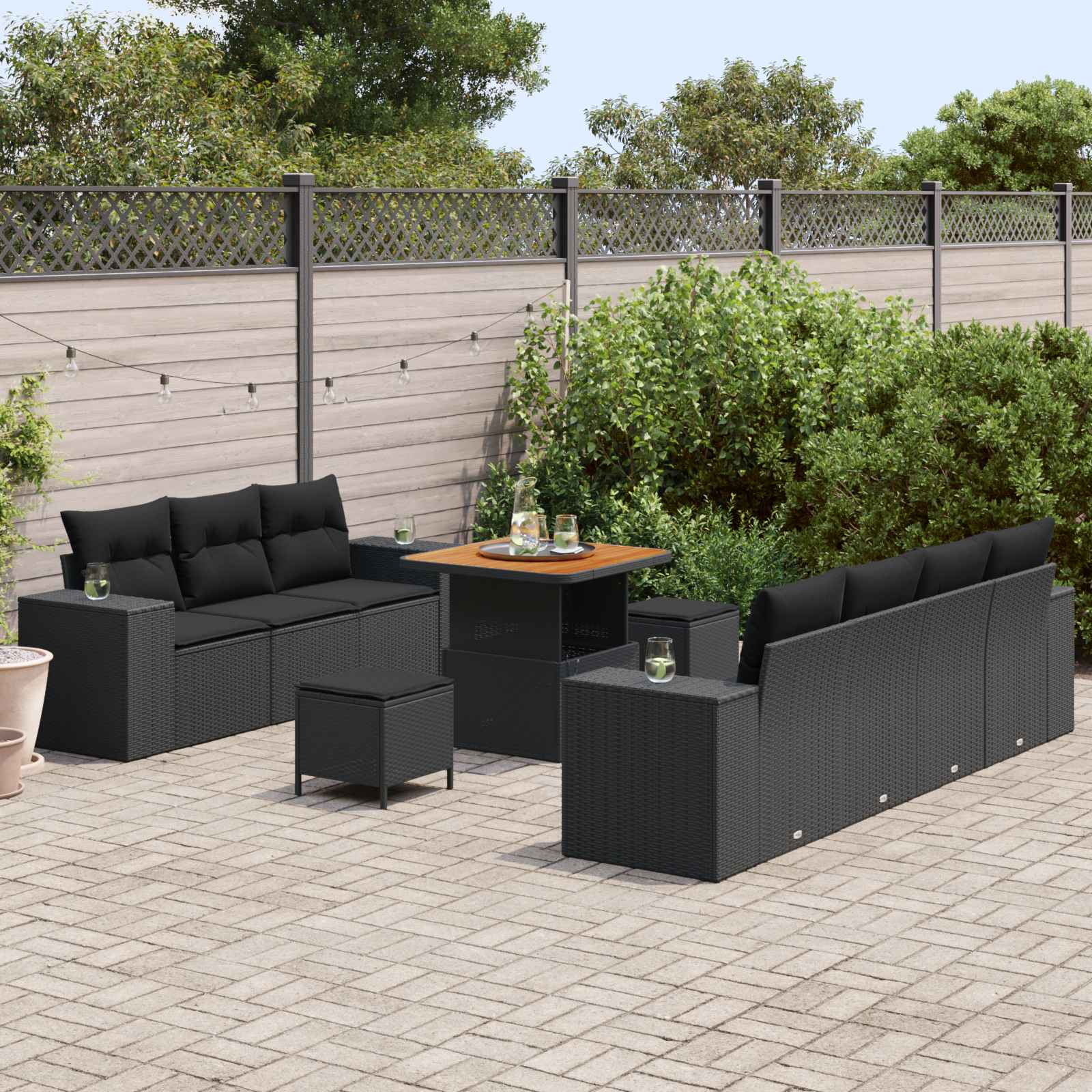 Tuin Sofa Set met kussen met opslag 10 pcs Zwart Poly Rattan is nu te koop bij PeponiXL, paradijselijk wonen!