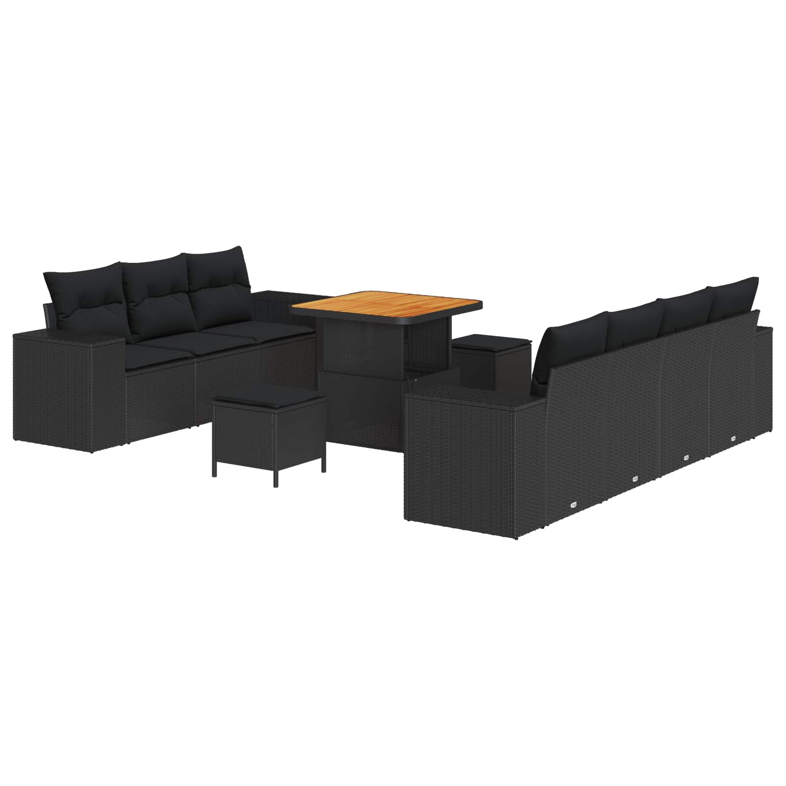 Tuin Sofa Set met kussen met opslag 10 pcs Zwart Poly Rattan is nu te koop bij PeponiXL, paradijselijk wonen!