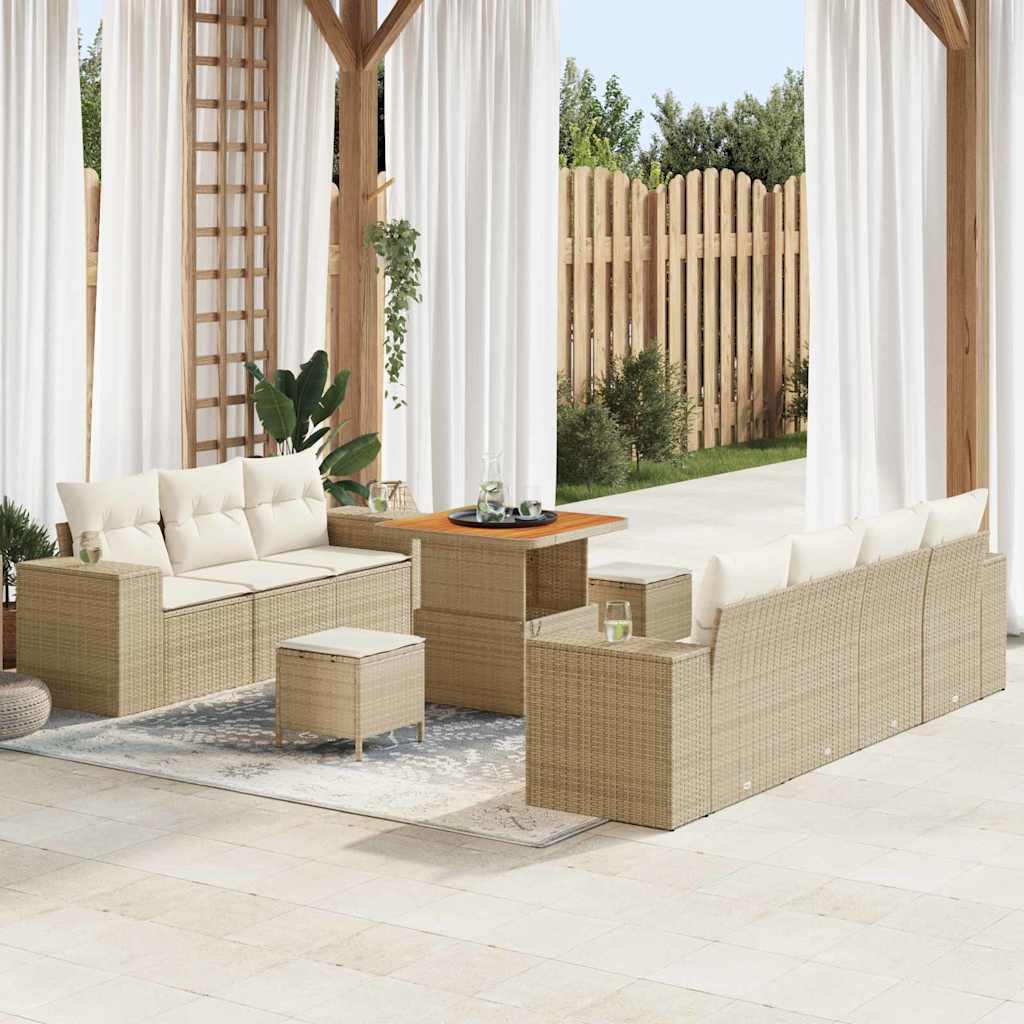 Tuin Sofa Set met kussen 10 pcs Beige en Crème Poly Rattan is nu te koop bij PeponiXL, paradijselijk wonen!