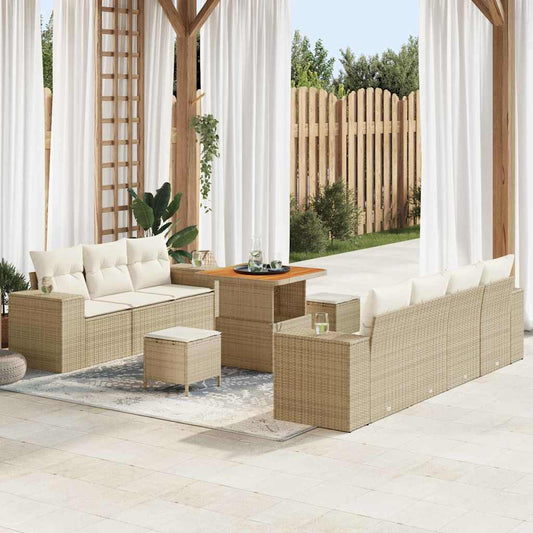 Tuin Sofa Set met kussen 10 pcs Beige en Crème Poly Rattan is nu te koop bij PeponiXL, paradijselijk wonen!