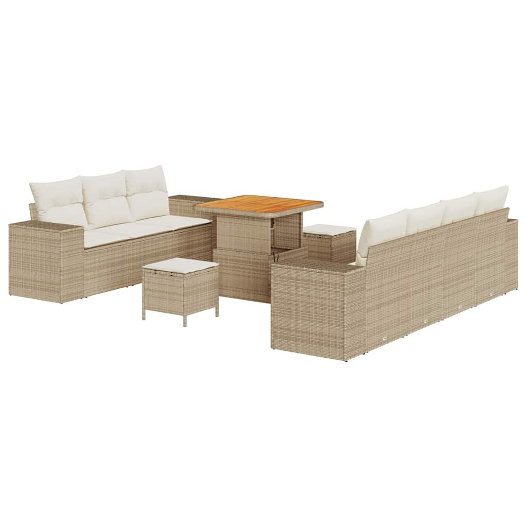 Tuin Sofa Set met kussen 10 pcs Beige en Crème Poly Rattan is nu te koop bij PeponiXL, paradijselijk wonen!