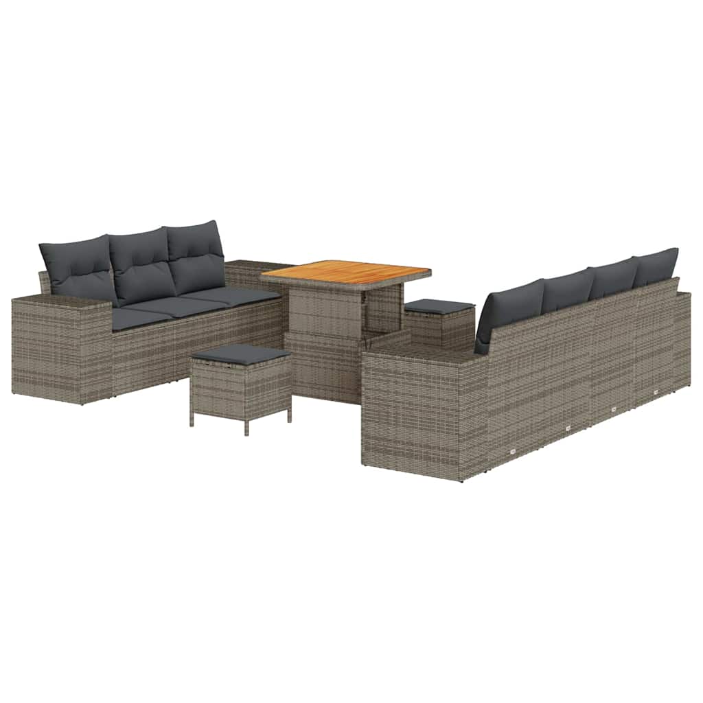 Tuin Sofa Set met kussen met opslag 10 pcs Grijs Poly Rattan is nu te koop bij PeponiXL, paradijselijk wonen!