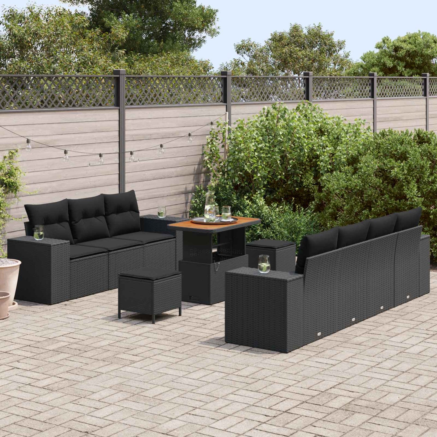 Tuin Sofa Set met kussen met opslag 10 pcs Zwart Poly Rattan is nu te koop bij PeponiXL, paradijselijk wonen!