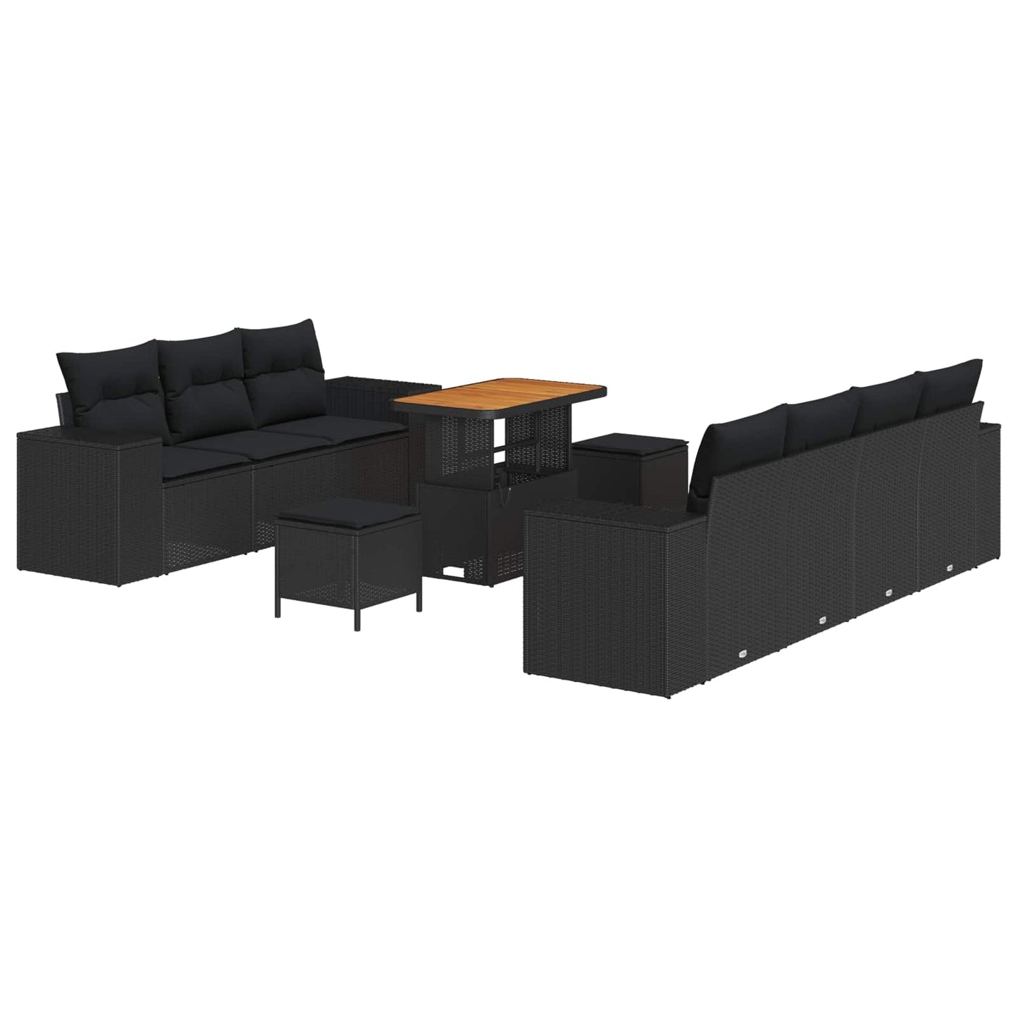 Tuin Sofa Set met kussen met opslag 10 pcs Zwart Poly Rattan is nu te koop bij PeponiXL, paradijselijk wonen!