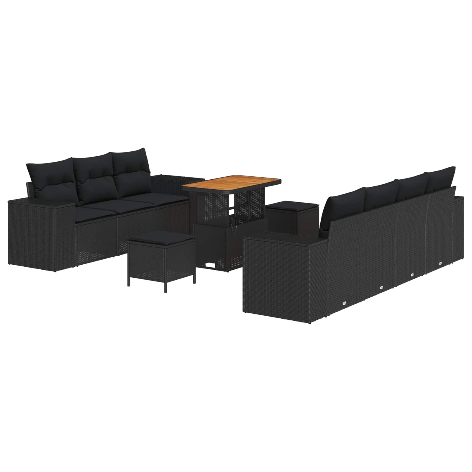 Tuin Sofa Set met kussen met opslag 10 pcs Zwart Poly Rattan is nu te koop bij PeponiXL, paradijselijk wonen!