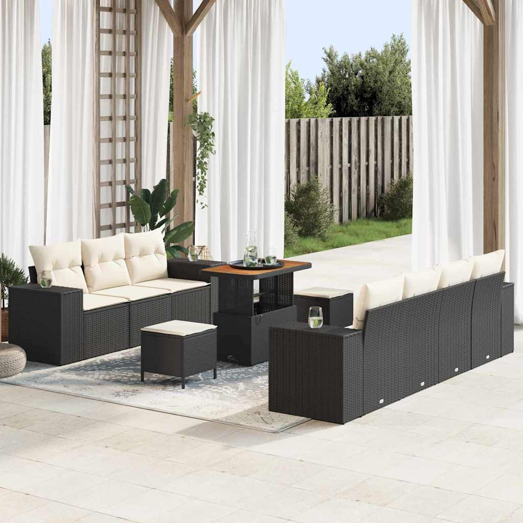 Tuin Sofa Set met kussen 10 pcs Zwart en Crème Poly Rattan is nu te koop bij PeponiXL, paradijselijk wonen!