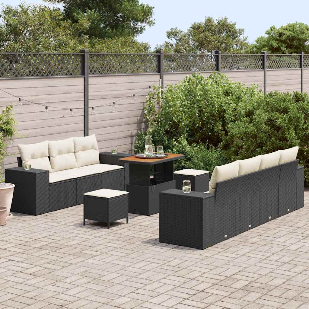 Tuin Sofa Set met kussen 10 pcs Zwart en Crème Poly Rattan is nu te koop bij PeponiXL, paradijselijk wonen!