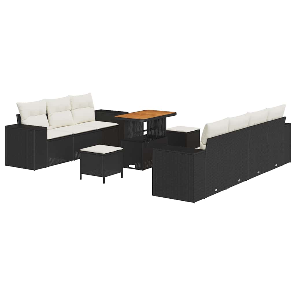 Tuin Sofa Set met kussen 10 pcs Zwart en Crème Poly Rattan is nu te koop bij PeponiXL, paradijselijk wonen!