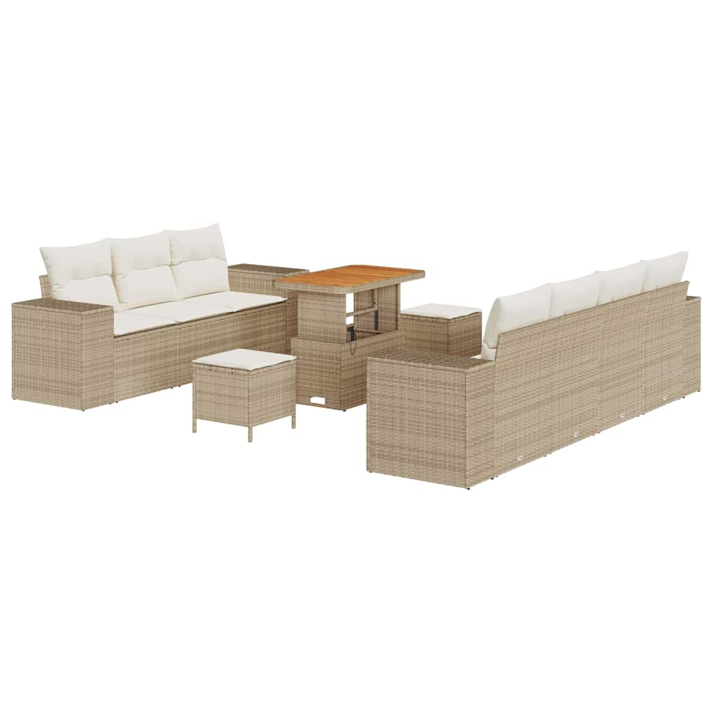 Tuin Sofa Set met kussen 10 pcs Beige en Crème Poly Rattan is nu te koop bij PeponiXL, paradijselijk wonen!