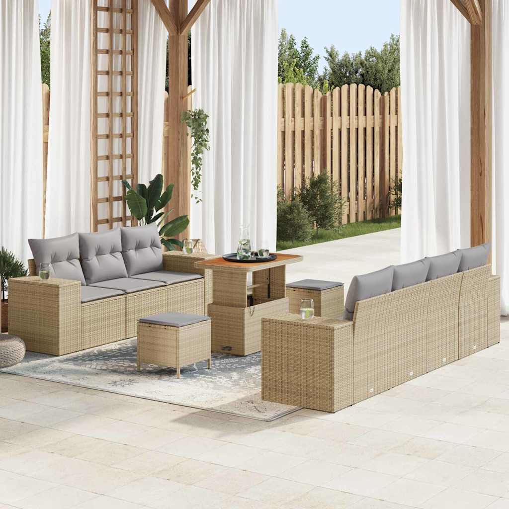 Tuin Sofa Set 10 pcs Beige en Licht Grijs Poly Rattan is nu te koop bij PeponiXL, paradijselijk wonen!