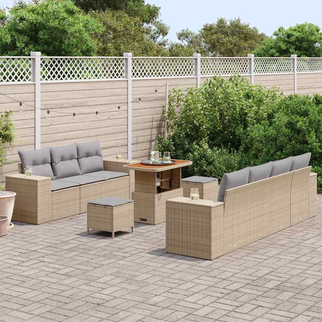Tuin Sofa Set 10 pcs Beige en Licht Grijs Poly Rattan is nu te koop bij PeponiXL, paradijselijk wonen!