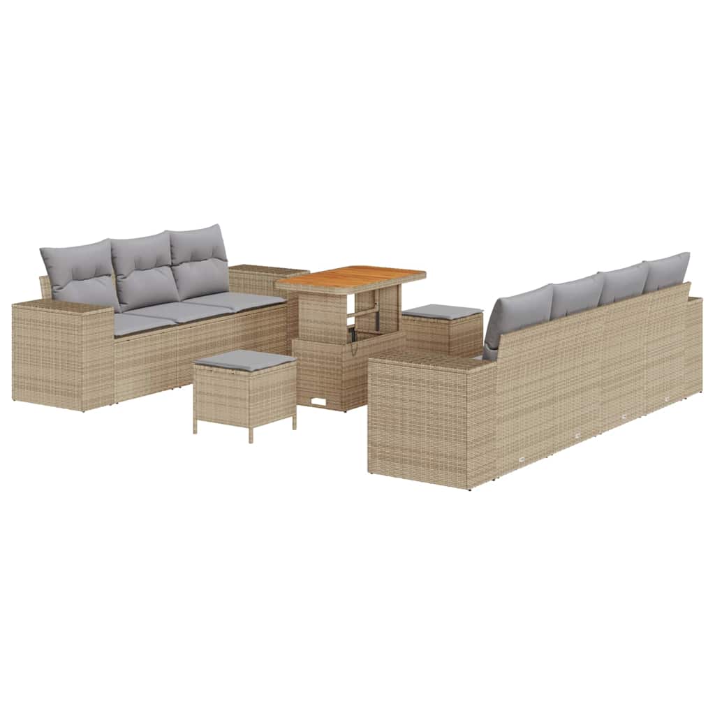 Tuin Sofa Set 10 pcs Beige en Licht Grijs Poly Rattan is nu te koop bij PeponiXL, paradijselijk wonen!